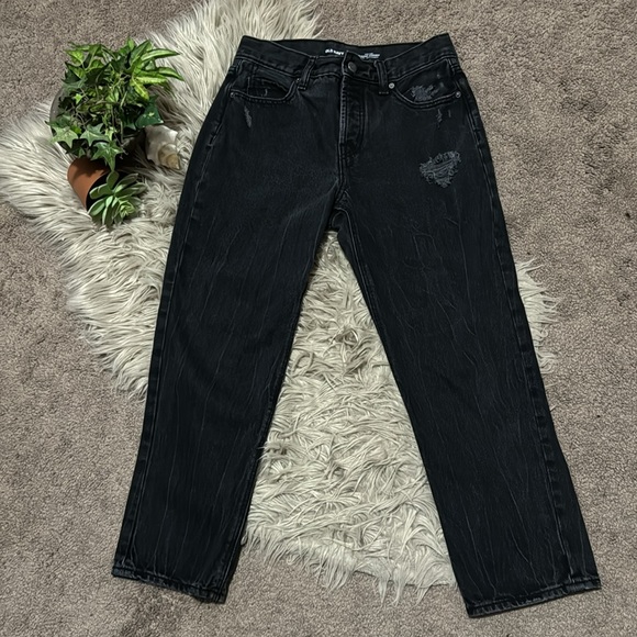 Old Navy Slouchy Straight-2-High Rise-Black-Button Fly-Vintage Wash - Picture 3 of 16